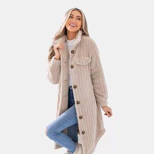 Women's Faux Shearling Button-Front Longline Coat